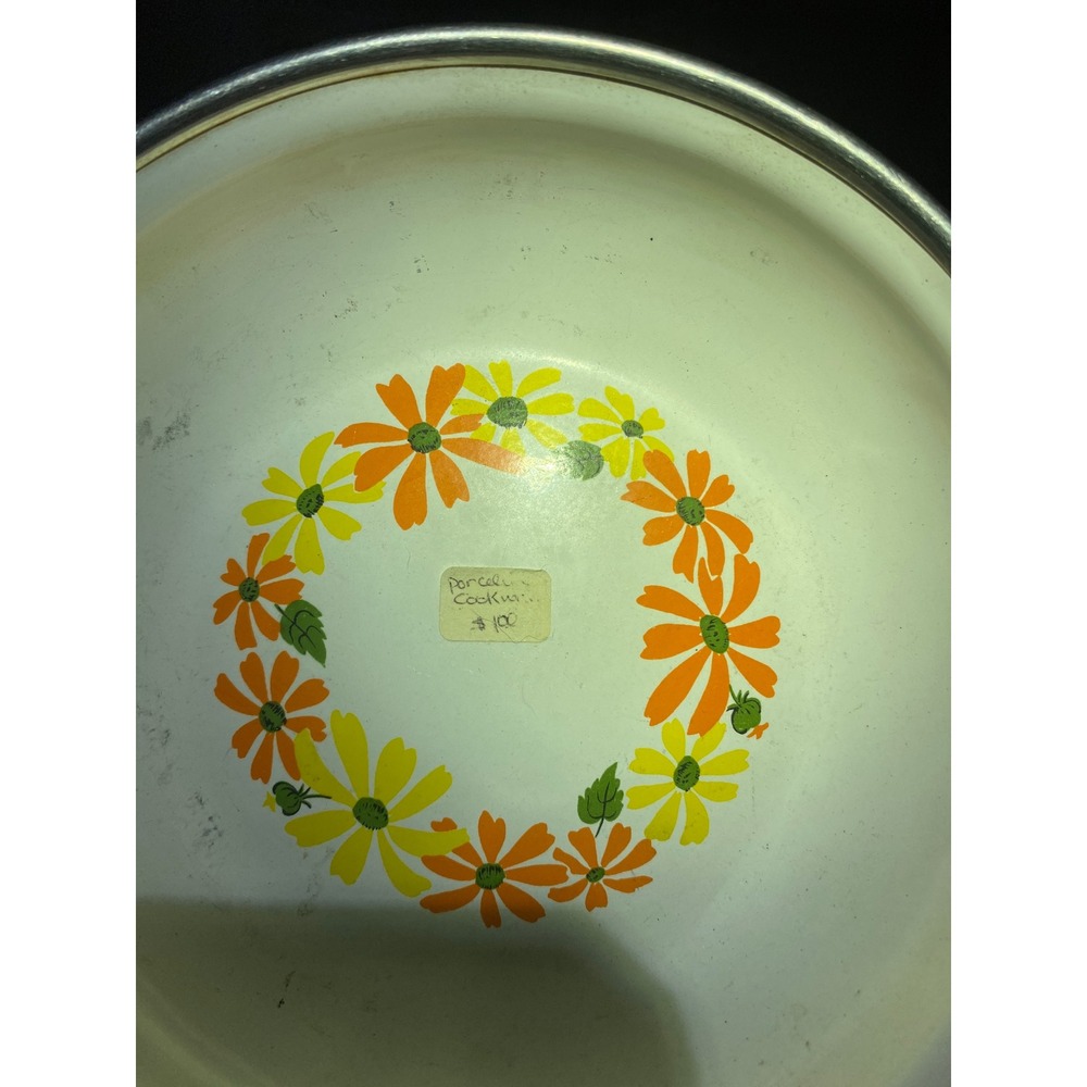 Ekco Country Garden Vintage Porcelain Clad Pan Italy Floral Daisy Black White - Picture 5 of 5